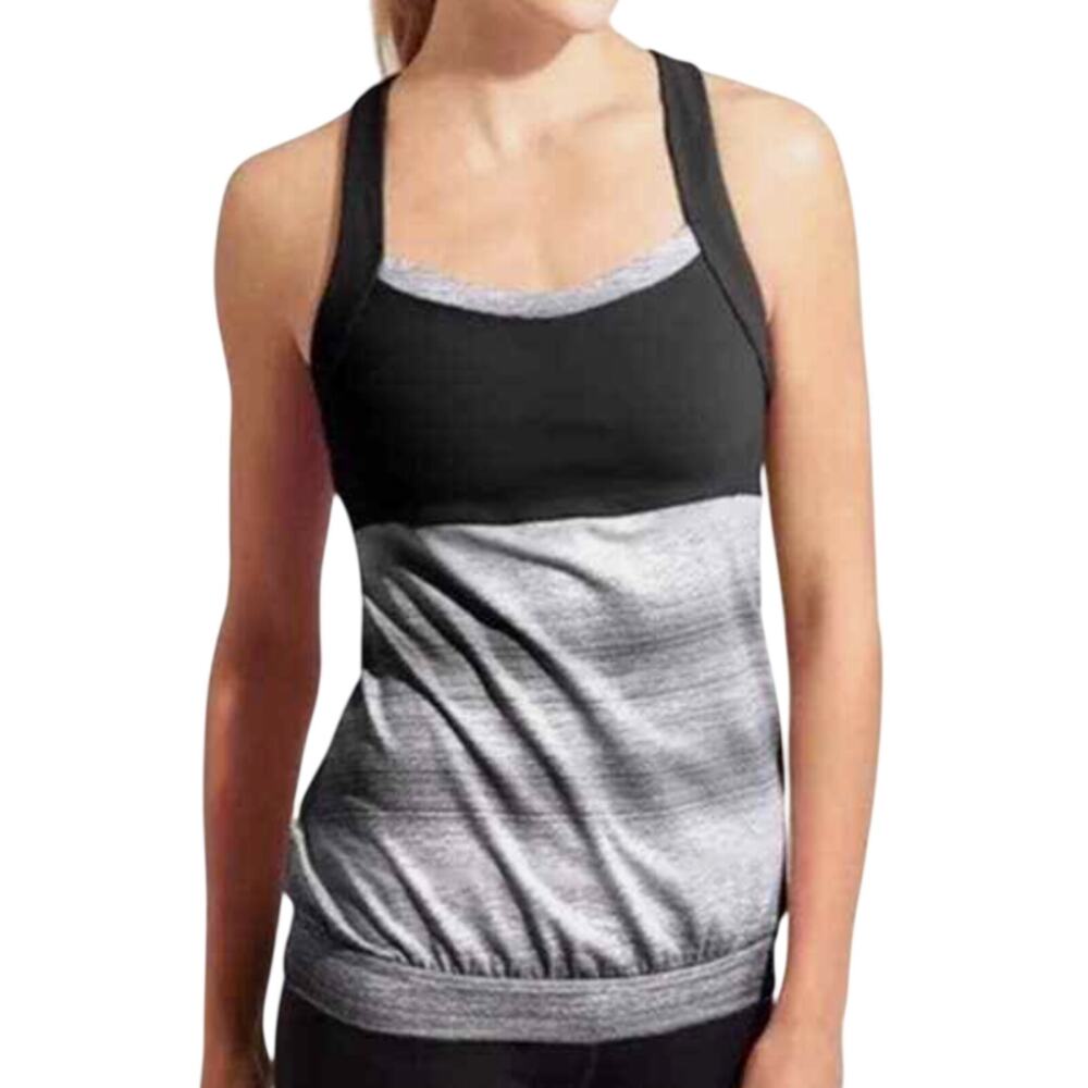 Athleta Crunch and Punch Black Gray Top Size M Crisscross Back Workout Gym Wear